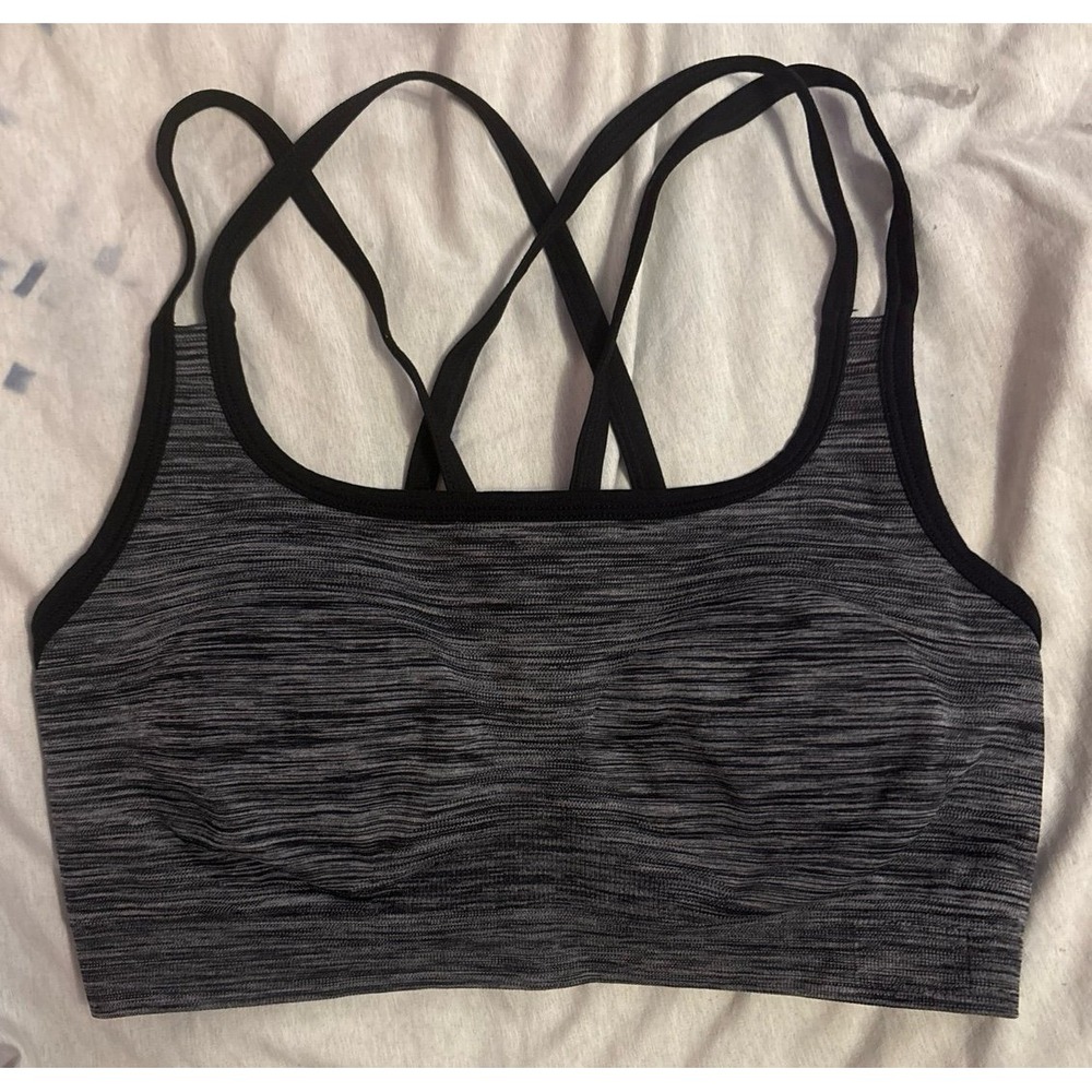 Heather Charcoal Grey Strappy Back Medium Impact Sports‎ Bra, Medium